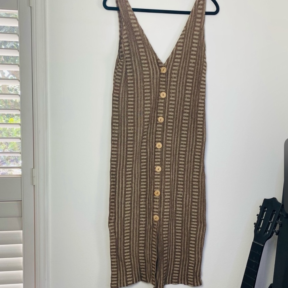 Zara TRAF Brown Midi Button-down Vacation Dress MED